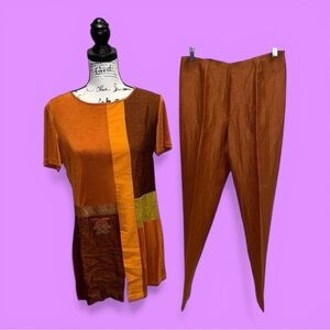 Vintage 90’s Bleu Blanc Rouge luxury linen blend 2 piece orange top pants NWT